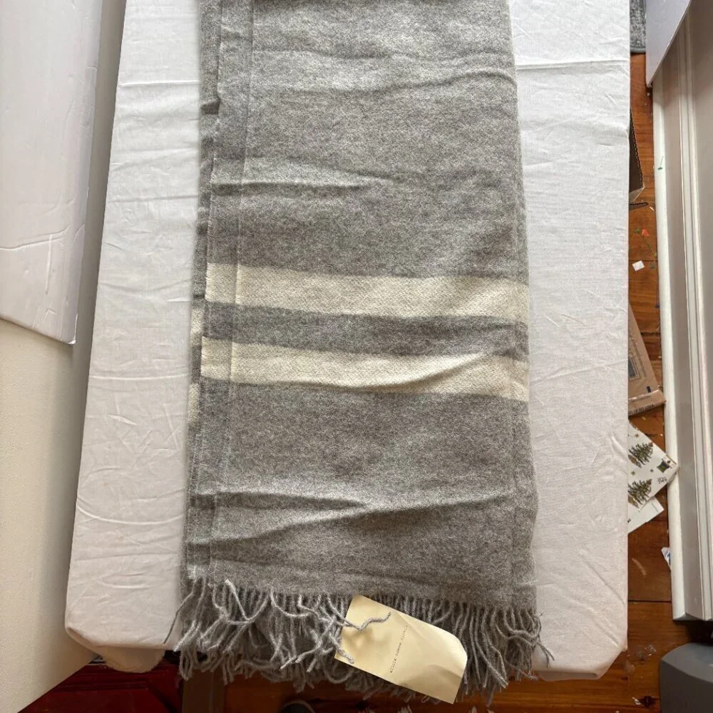 NEW NWT Alicia Adams Alpaca - Alpaca & Wool Blend Blanket Throw Wrap Scarf Grey